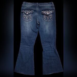 Womens Y2K Bling Distressed Flared Jeans Size 11/30